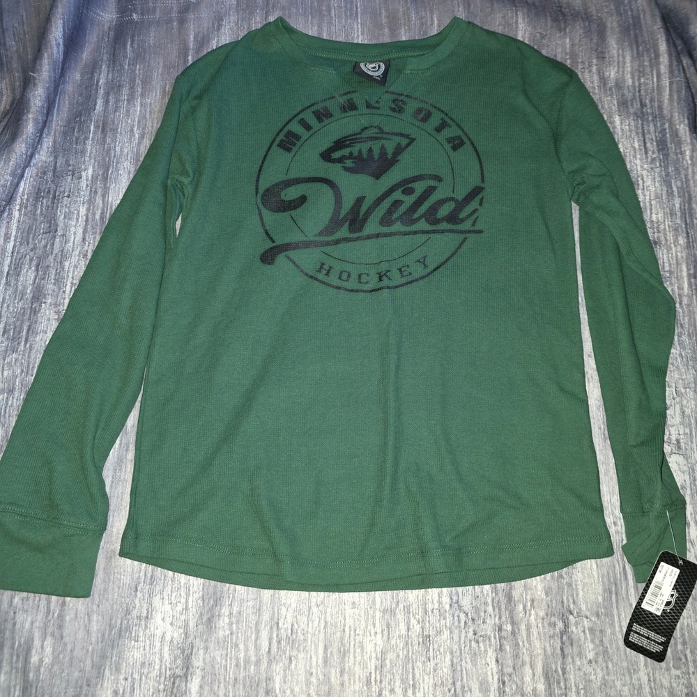 NHL Minnesota Wild Girls XL 14/16 Green Long Sleeve Thermal Graphic Shirt NWT